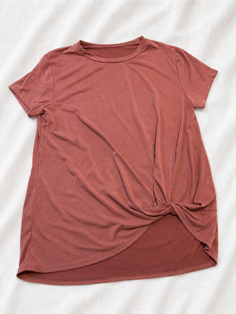 Green Envelope Knot-Front Short Sleeve Tee - Dusty Rose